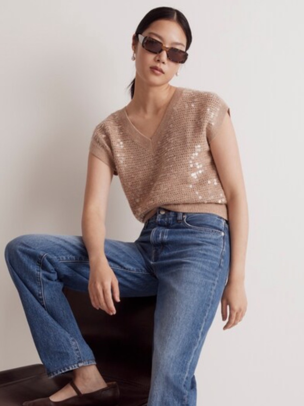 Madewell Iridescent Sequined Sweater In Tawny M